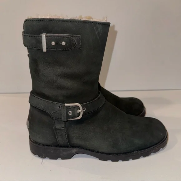 UGG Grandle Black Suede Boots with Shearling Lining - Picture 5 of 16